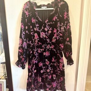 Another Love Floral Mini Dress - Black and Pink